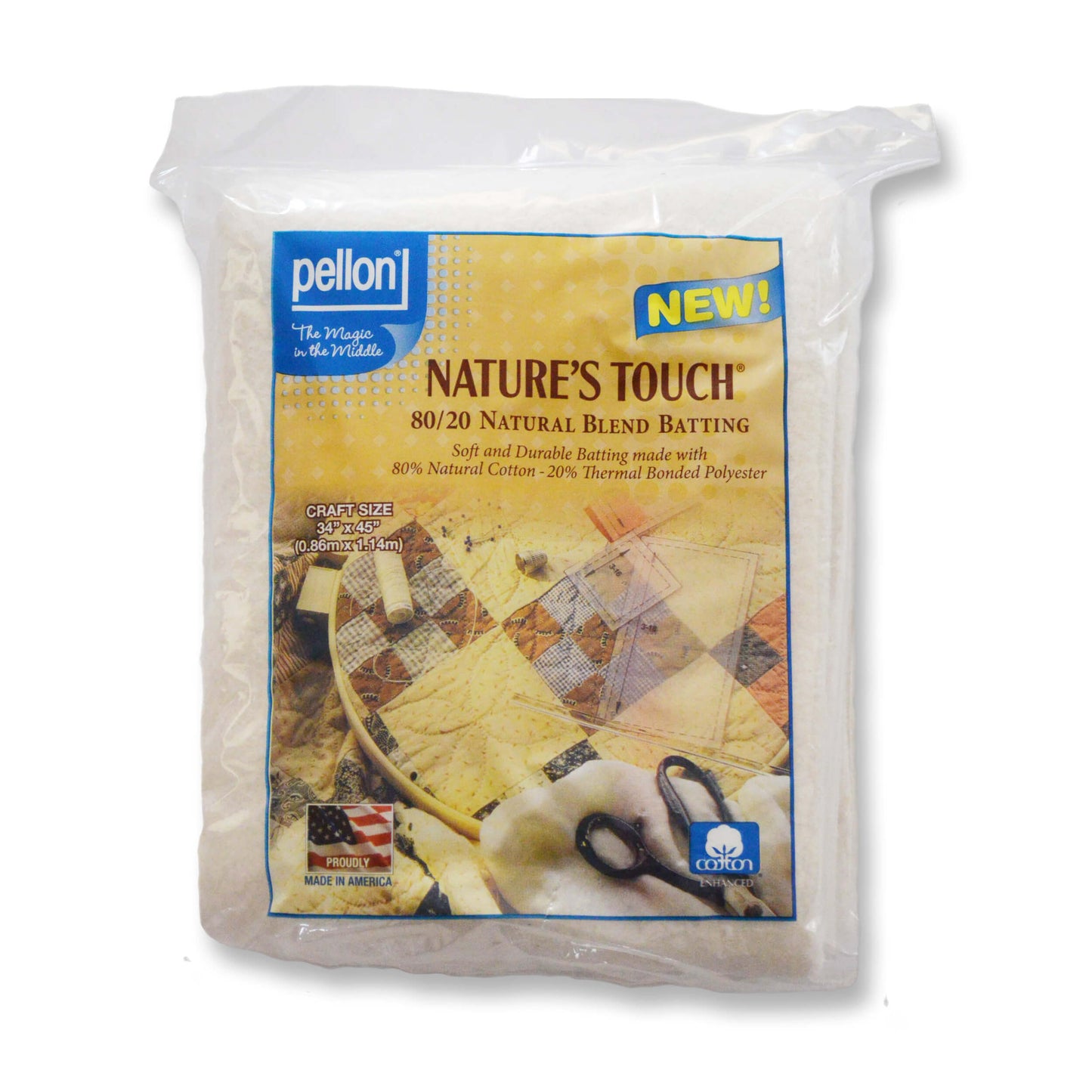 Pellon® 80/20 Cotton/Polyester Batting With Scrim – 34" x 45" Craft Size Package – Natural