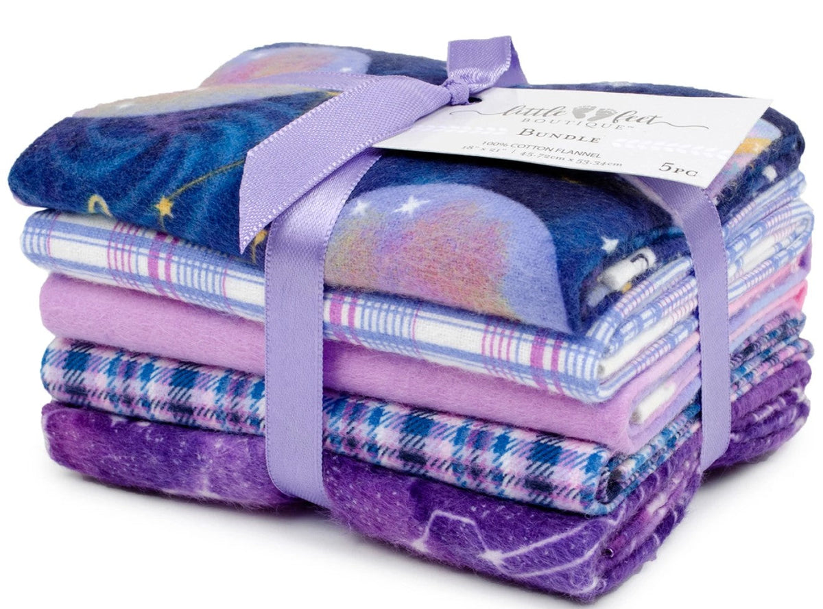 5 Flannel Fat Quarters Out of the World Celestial Pink Purple Precut 18" x 21" Baby