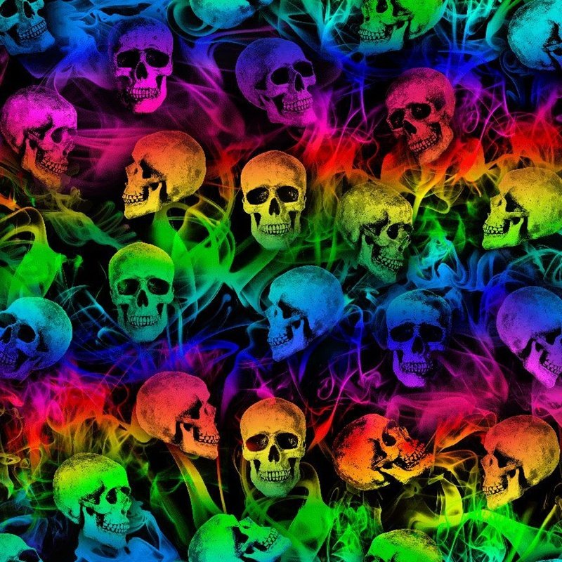 Halloween Smokey Rainbow Skulls on Black