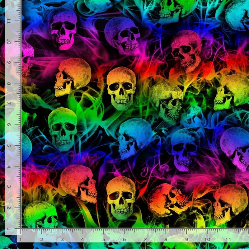 Halloween Smokey Rainbow Skulls on Black