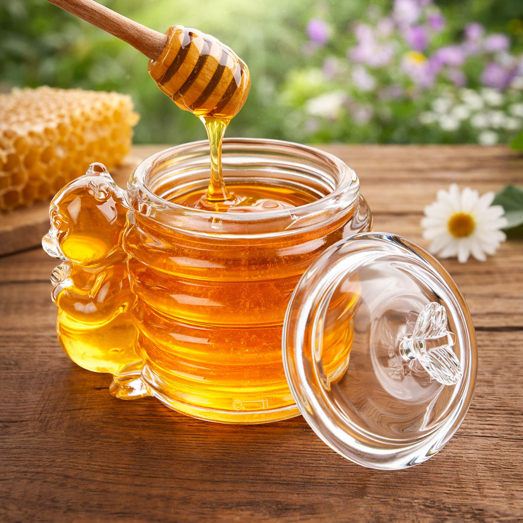 Glass Bear Honey Jar