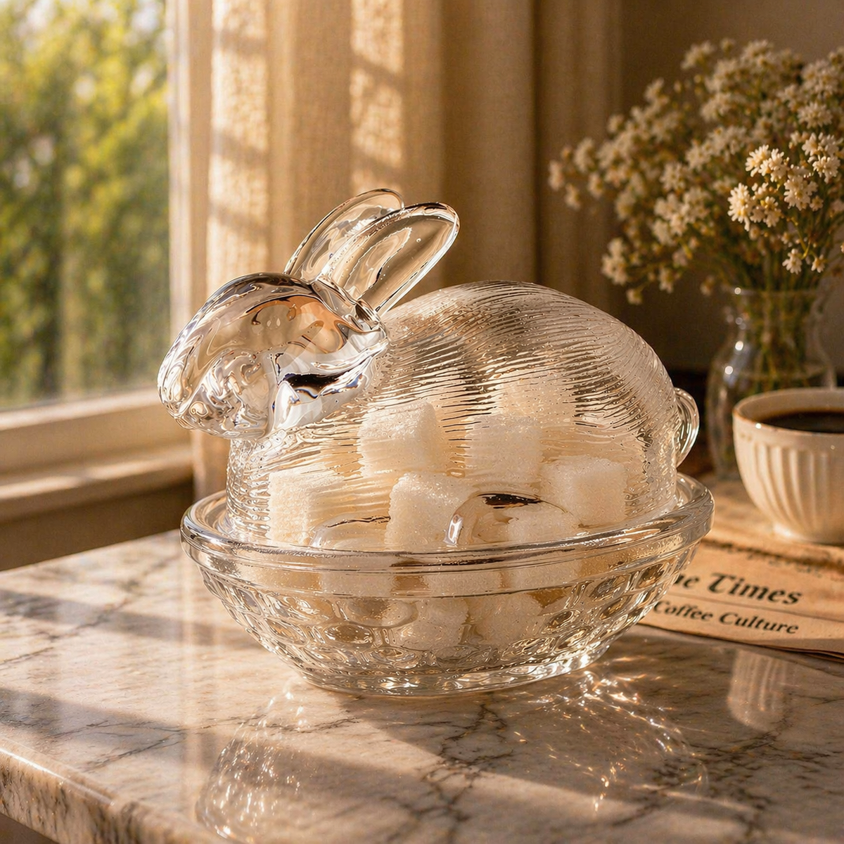Glass Bunny Candy Dish with Lid