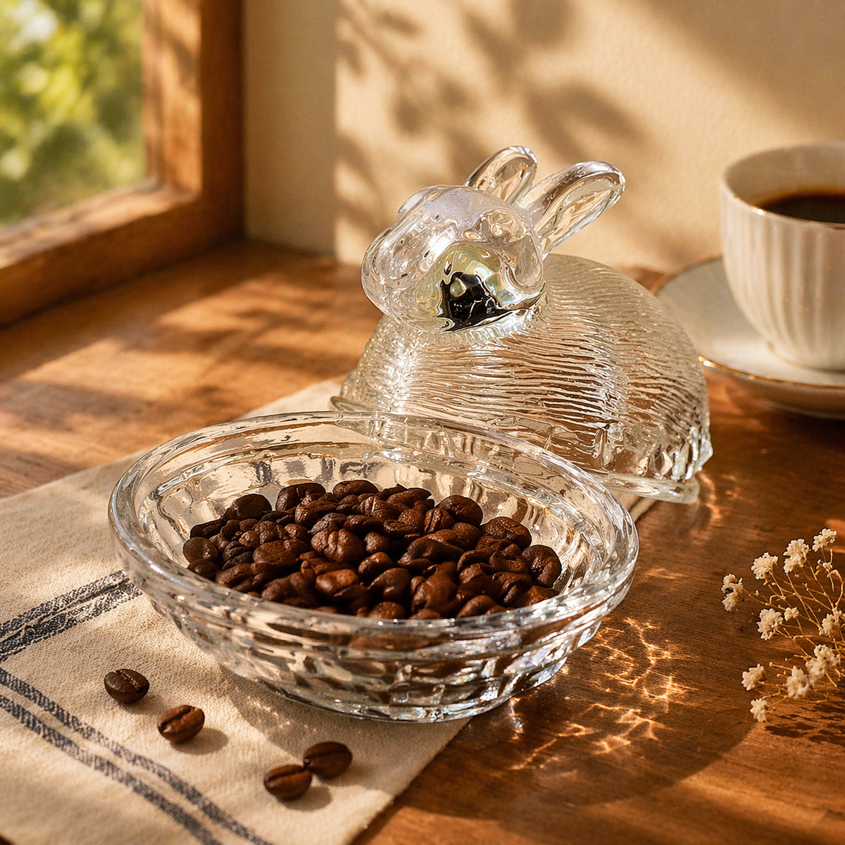Glass Bunny Candy Dish with Lid