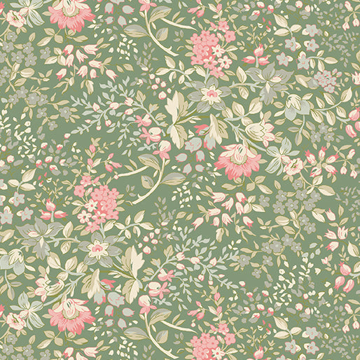 Green Penelope Dark Willow Cotton Wideback Fabric Per Yard