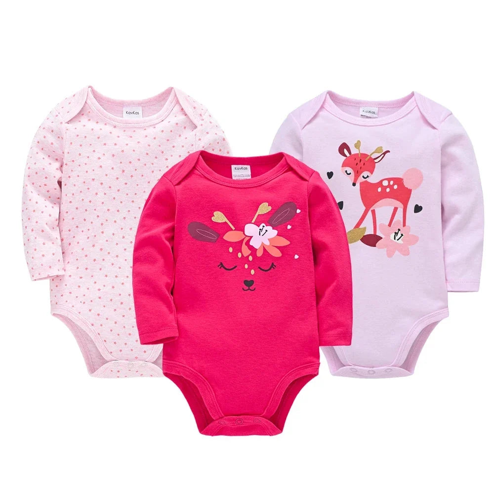 3/6 PCS Kavkas Cotton Baby Bodysuit Long Sleeve Set for Newborn Boys & Girls 0–12 Months