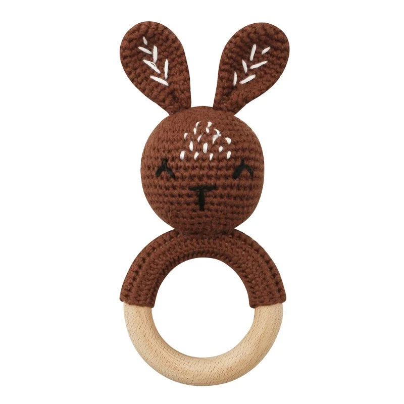 BPA Free Baby Wooden Teether Crochet Rattle Toy for Newborns