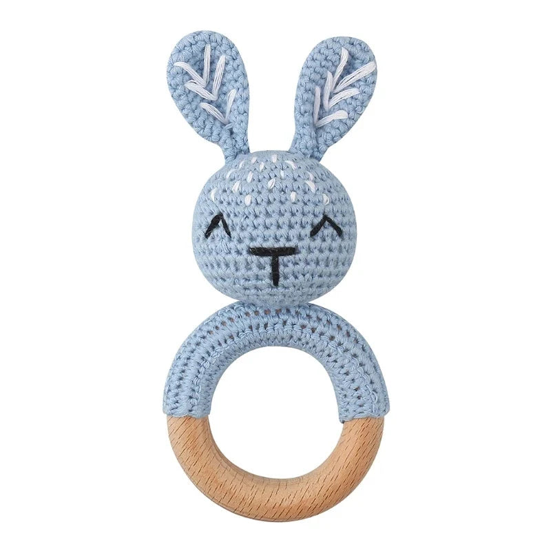 BPA Free Baby Wooden Teether Crochet Rattle Toy for Newborns