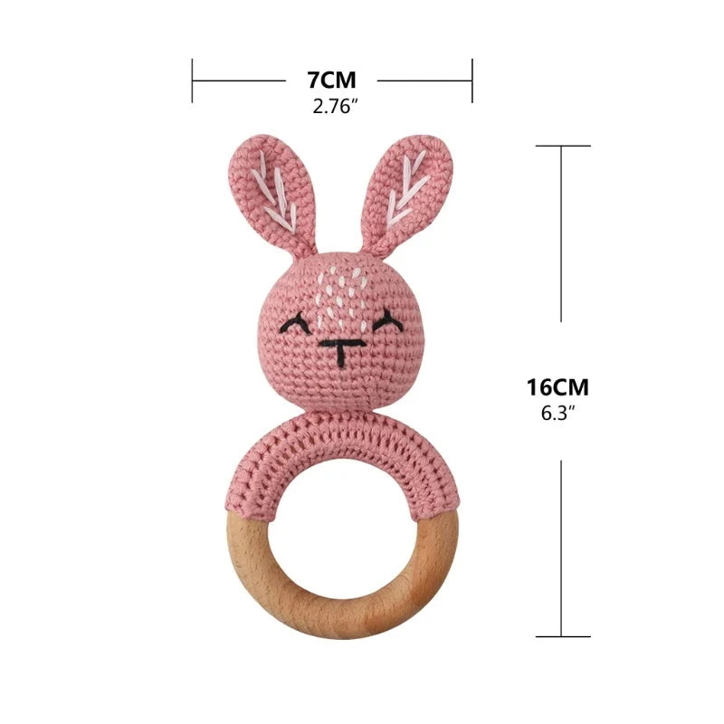 BPA Free Baby Wooden Teether Crochet Rattle Toy for Newborns
