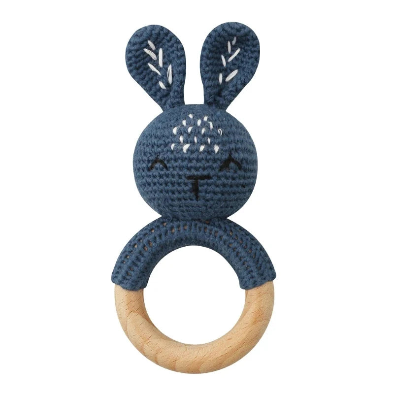 BPA Free Baby Wooden Teether Crochet Rattle Toy for Newborns
