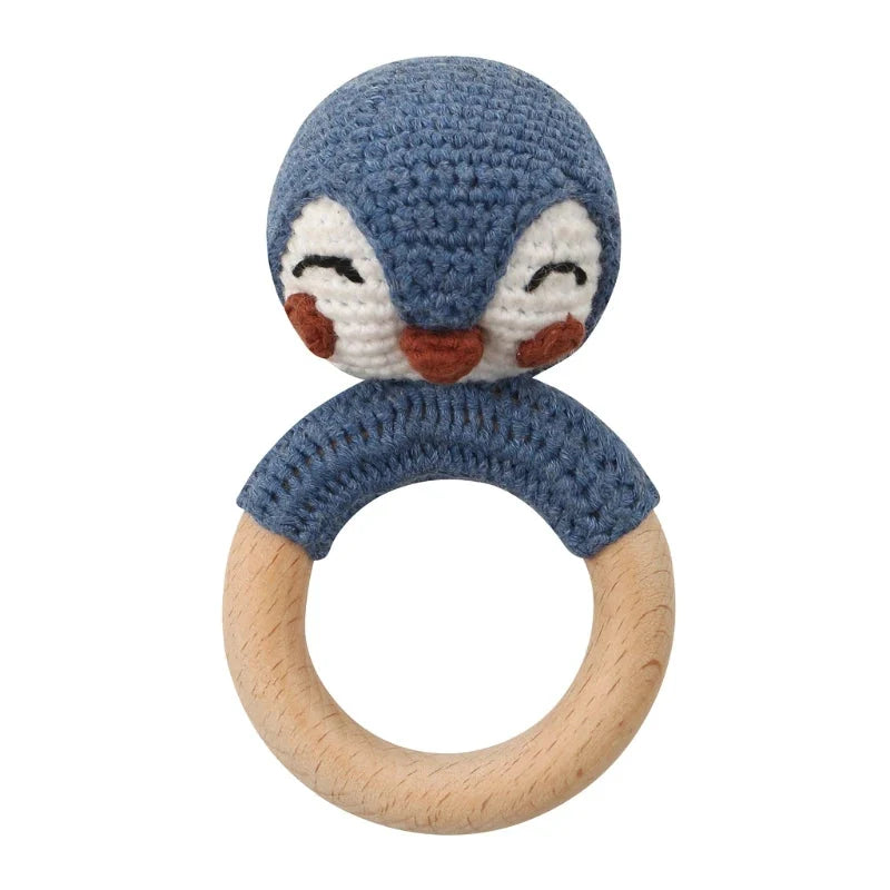 BPA Free Baby Wooden Teether Crochet Rattle Toy for Newborns
