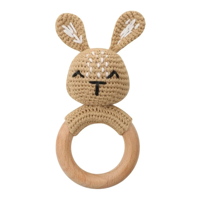 BPA Free Baby Wooden Teether Crochet Rattle Toy for Newborns