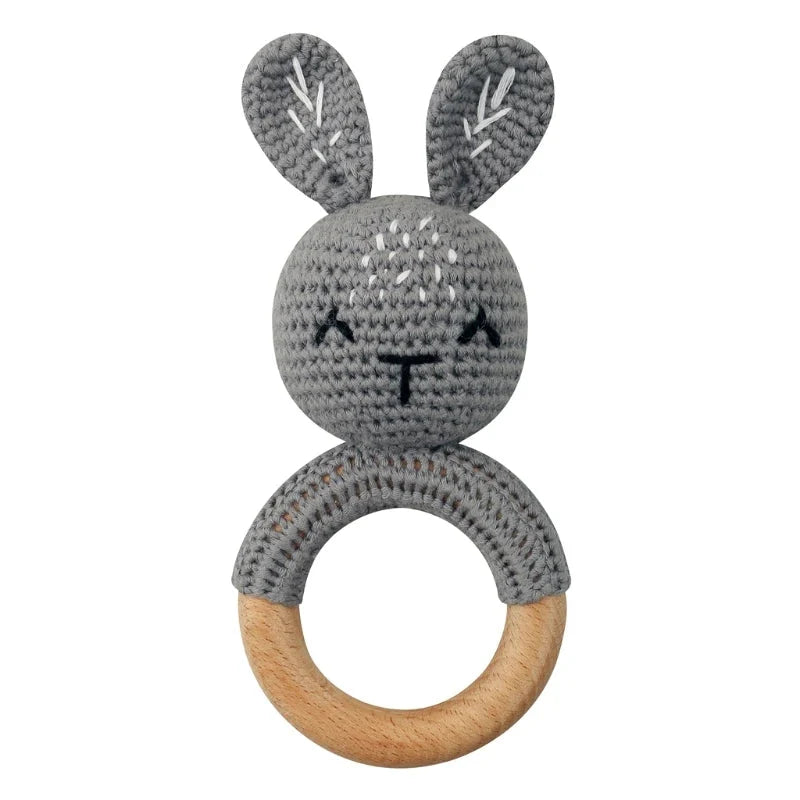 BPA Free Baby Wooden Teether Crochet Rattle Toy for Newborns
