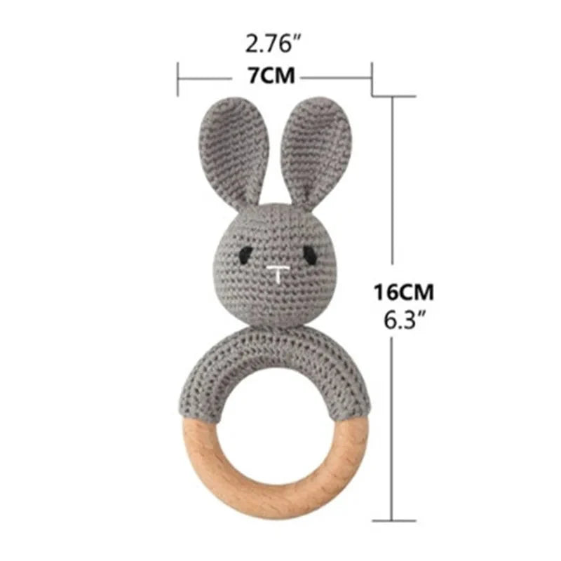 BPA Free Baby Wooden Teether Crochet Rattle Toy for Newborns