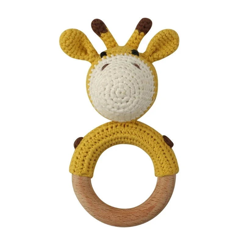 BPA Free Baby Wooden Teether Crochet Rattle Toy for Newborns