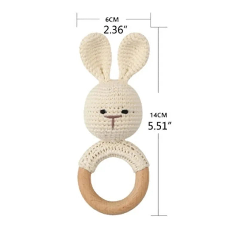 BPA Free Baby Wooden Teether Crochet Rattle Toy for Newborns