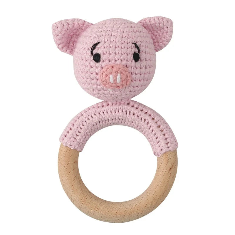 BPA Free Baby Wooden Teether Crochet Rattle Toy for Newborns