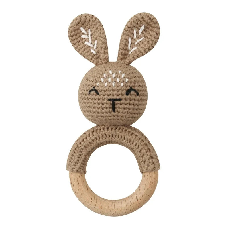 BPA Free Baby Wooden Teether Crochet Rattle Toy for Newborns