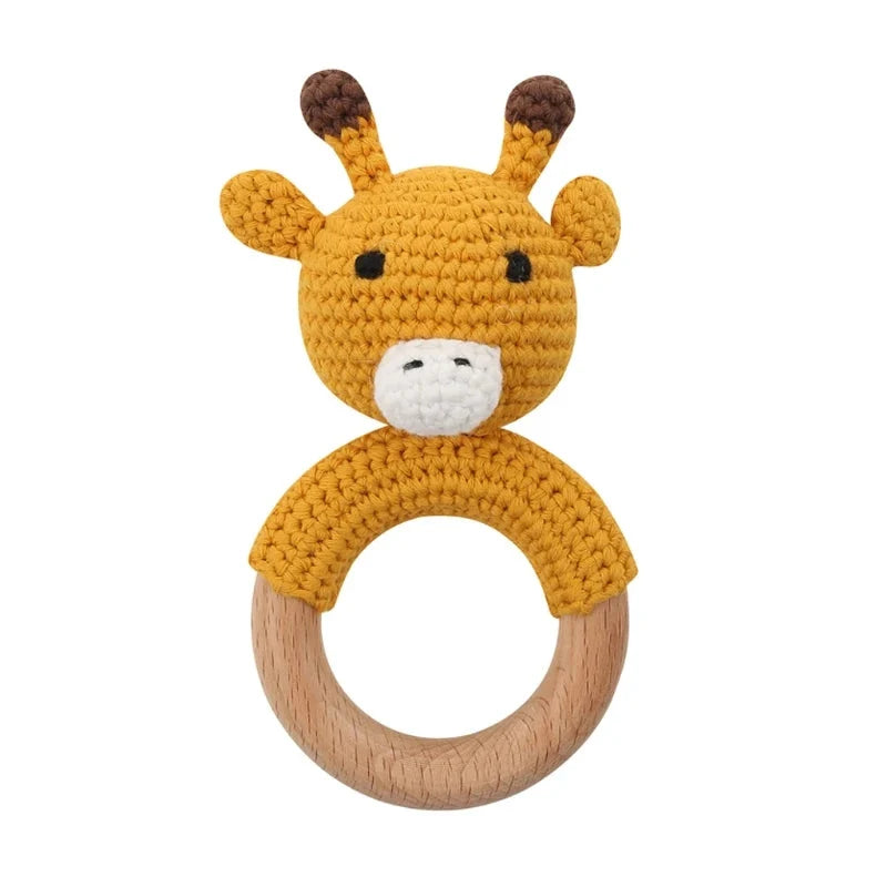 BPA Free Baby Wooden Teether Crochet Rattle Toy for Newborns