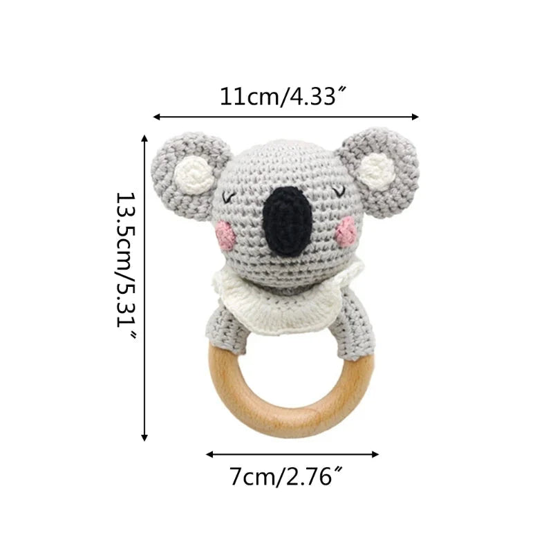 BPA Free Baby Wooden Teether Crochet Rattle Toy for Newborns
