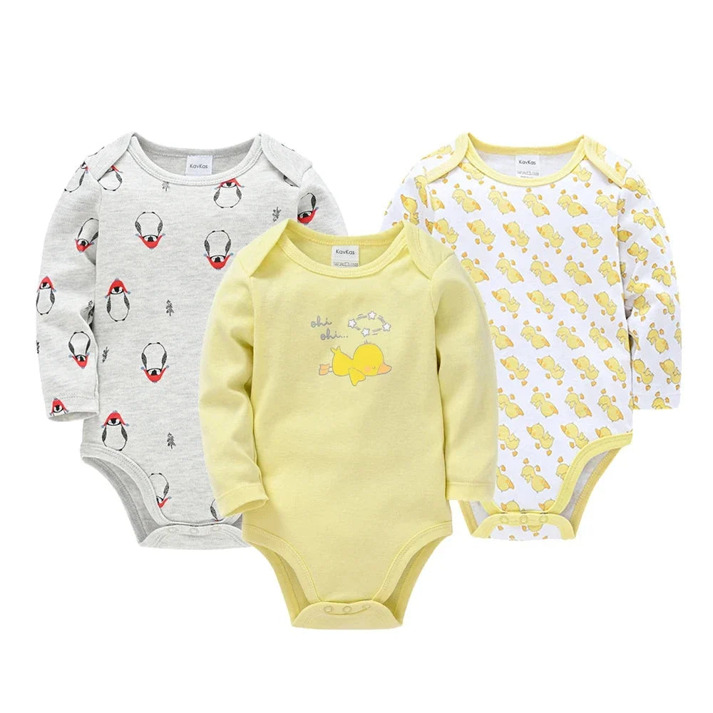 3/6 PCS Kavkas Cotton Baby Bodysuit Long Sleeve Set for Newborn Boys & Girls 0–12 Months