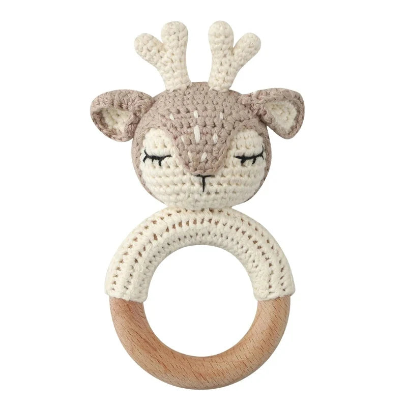 BPA Free Baby Wooden Teether Crochet Rattle Toy for Newborns