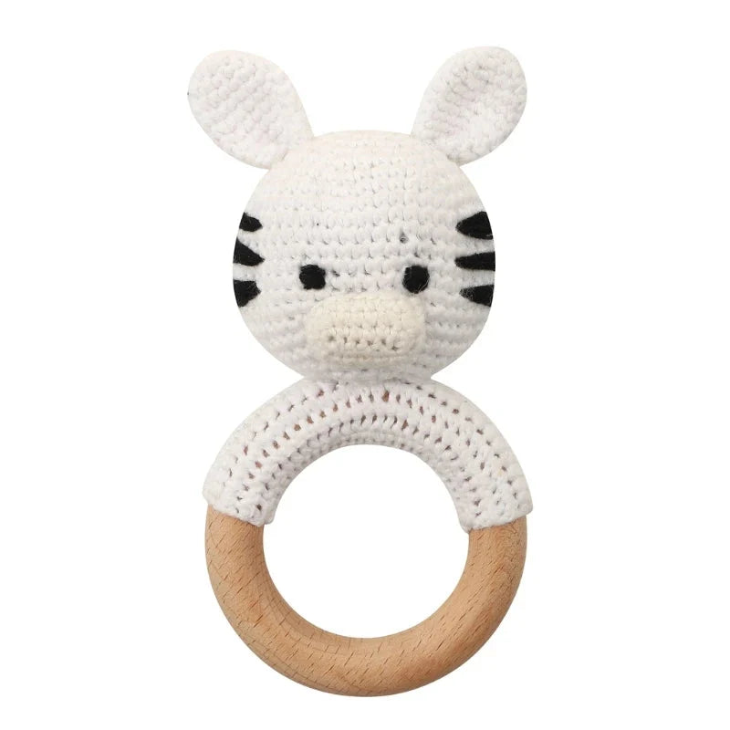 BPA Free Baby Wooden Teether Crochet Rattle Toy for Newborns