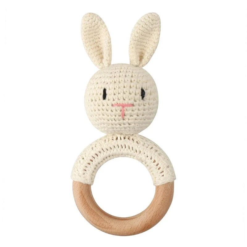 BPA Free Baby Wooden Teether Crochet Rattle Toy for Newborns