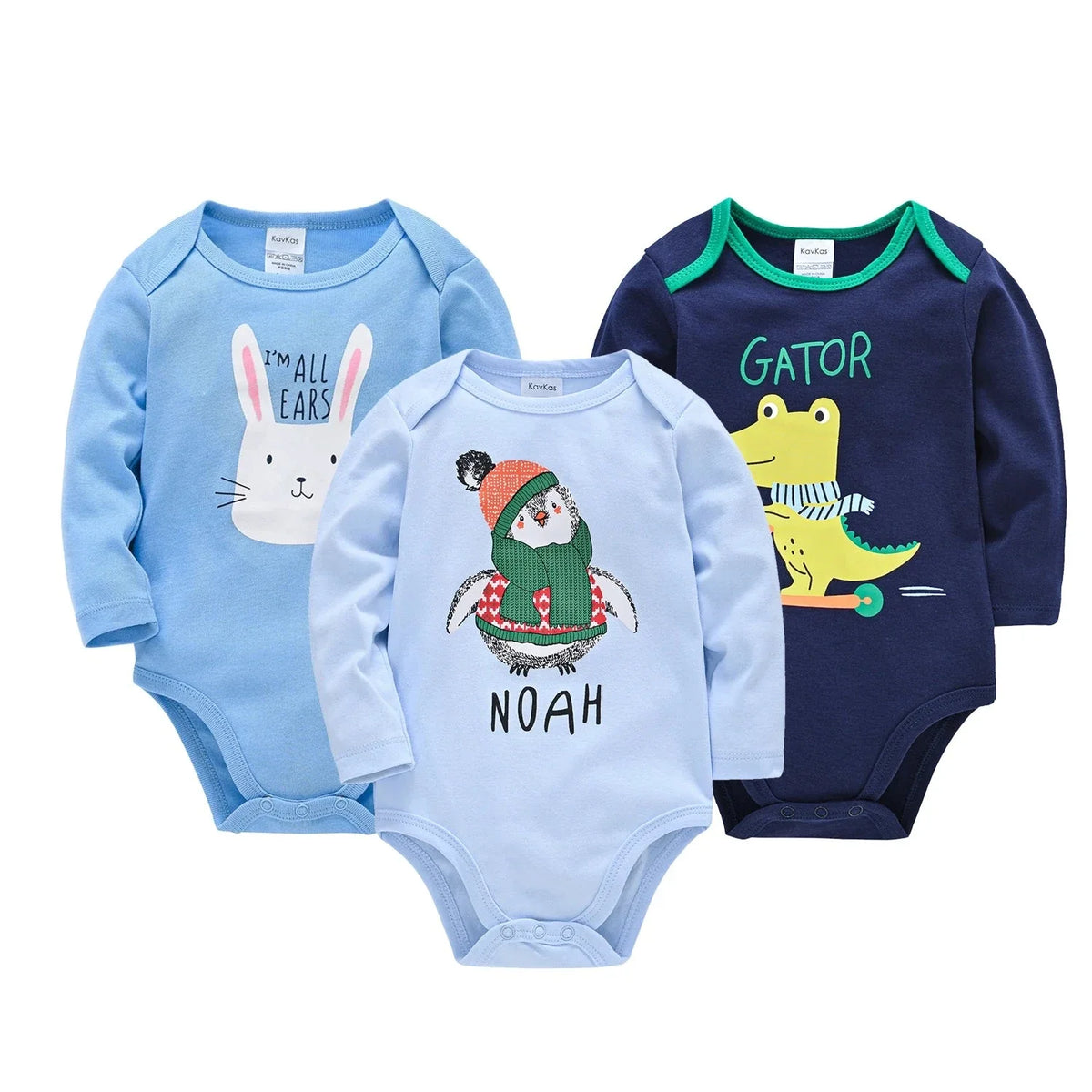 3/6 PCS Kavkas Cotton Baby Bodysuit Long Sleeve Set for Newborn Boys & Girls 0–12 Months