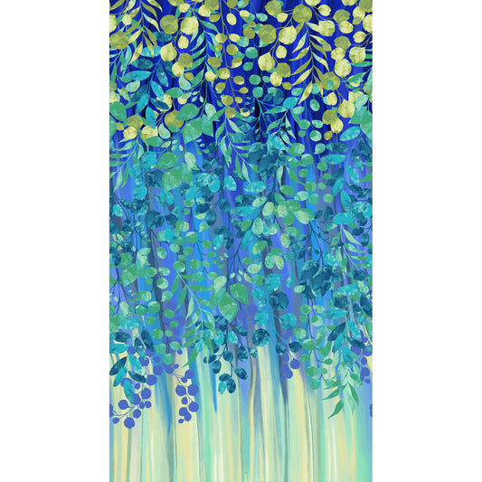 Peacock Waterfall Leaves Blissful Blooms Cotton 43"/44" Fabric Per Yard
