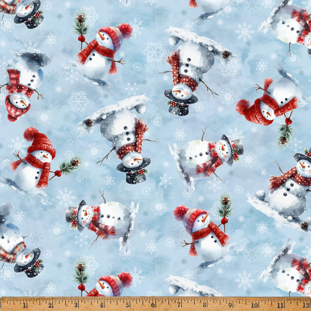 Christmas Cozy Tidings Tossed Snowmen on Blue