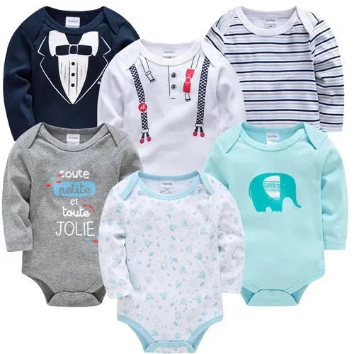 3/6 PCS Kavkas Cotton Baby Bodysuit Long Sleeve Set for Newborn Boys & Girls 0–12 Months