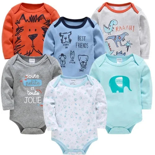 3/6 PCS Kavkas Cotton Baby Bodysuit Long Sleeve Set for Newborn Boys & Girls 0–12 Months