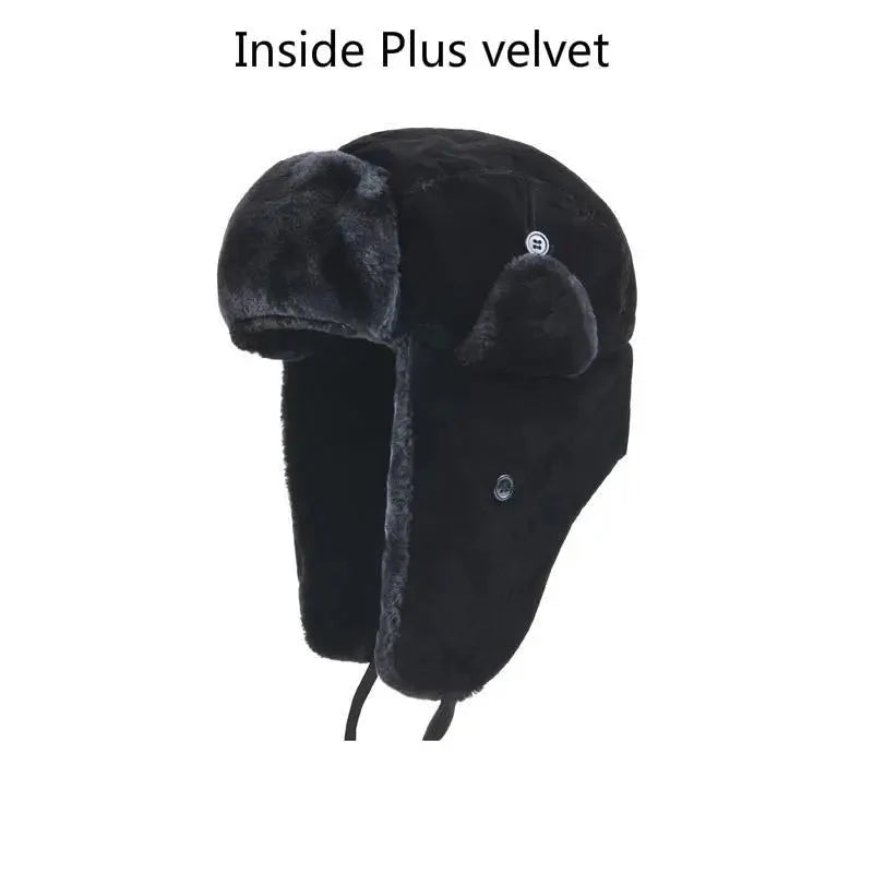 Bomber Hat Female Winter For Men Women Thick Warm Fur Velvet Cold Cap Male Snow Russian Ear Flap