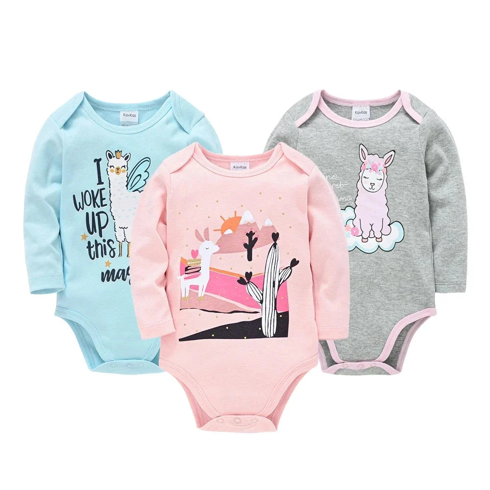 3/6 PCS Kavkas Cotton Baby Bodysuit Long Sleeve Set for Newborn Boys & Girls 0–12 Months