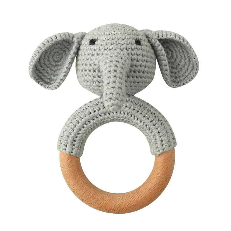 BPA Free Baby Wooden Teether Crochet Rattle Toy for Newborns