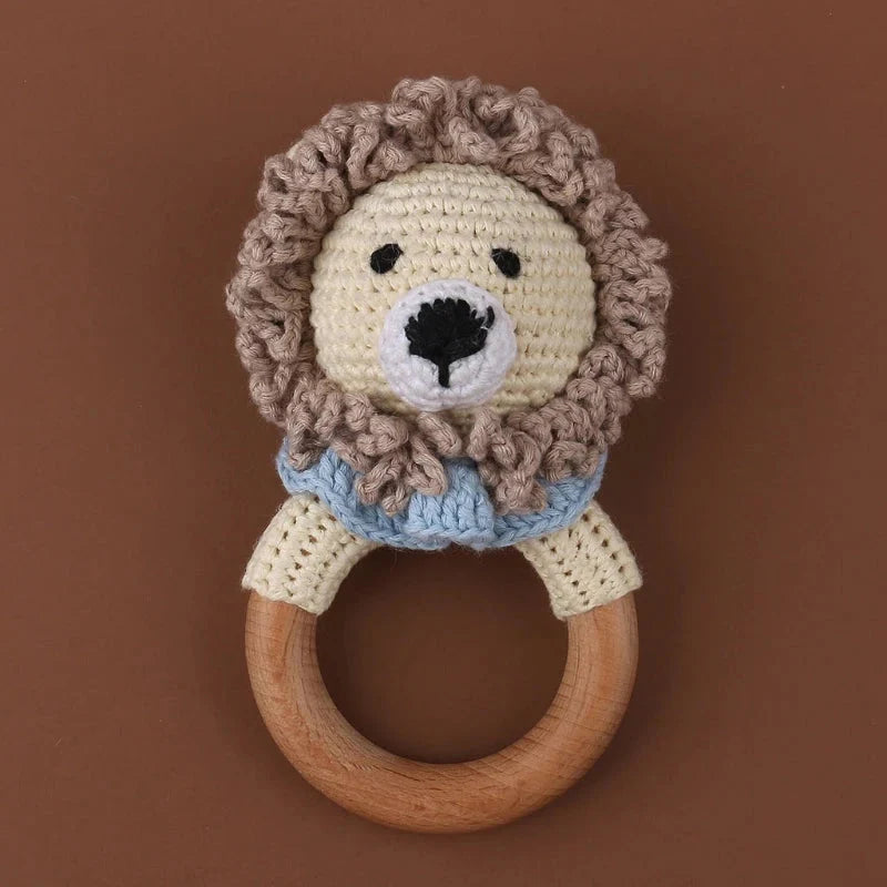 BPA Free Baby Wooden Teether Crochet Rattle Toy for Newborns
