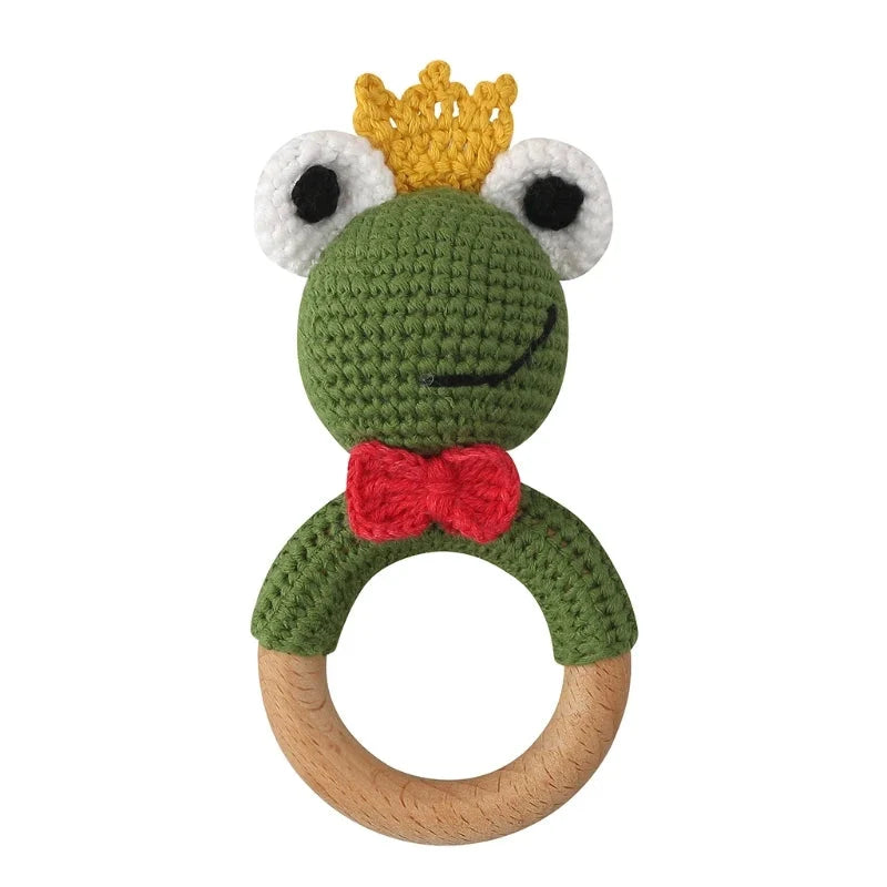 BPA Free Baby Wooden Teether Crochet Rattle Toy for Newborns