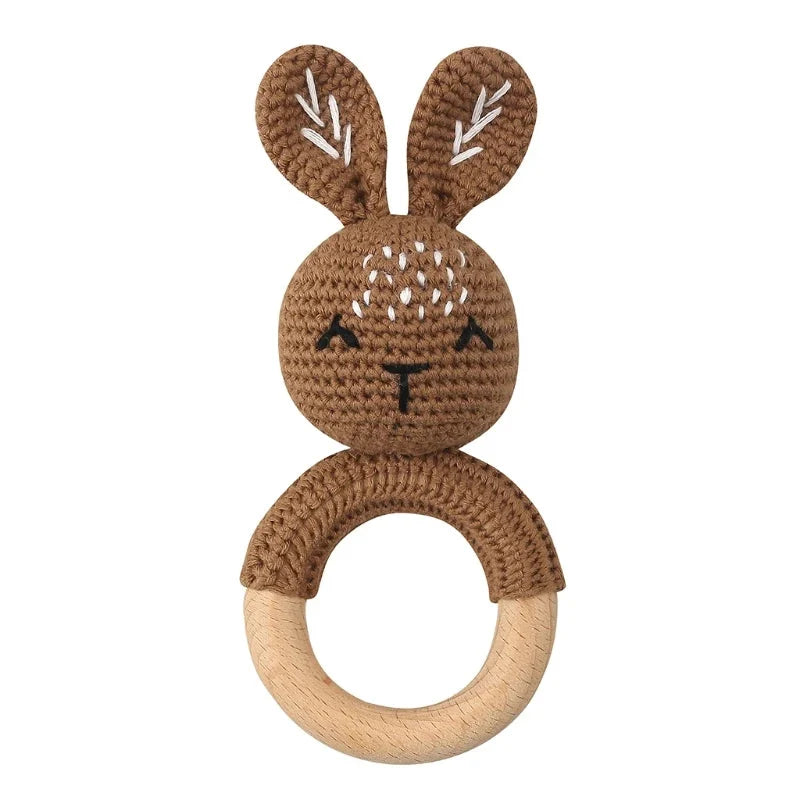 BPA Free Baby Wooden Teether Crochet Rattle Toy for Newborns