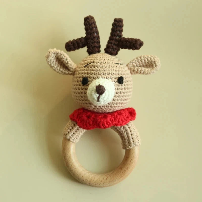 BPA Free Baby Wooden Teether Crochet Rattle Toy for Newborns