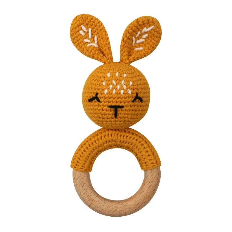 BPA Free Baby Wooden Teether Crochet Rattle Toy for Newborns