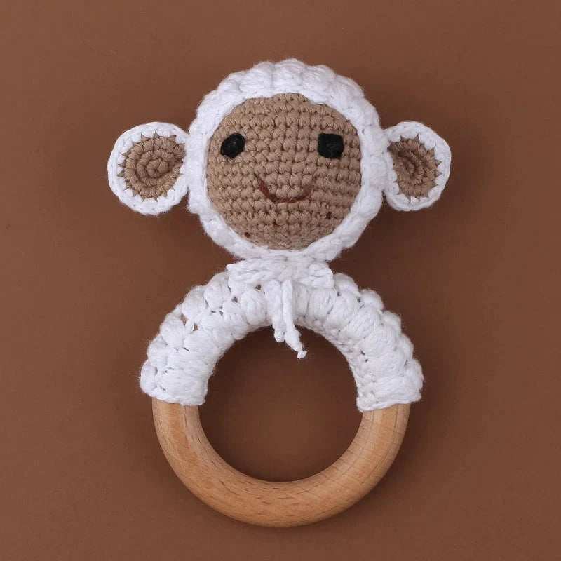 BPA Free Baby Wooden Teether Crochet Rattle Toy for Newborns