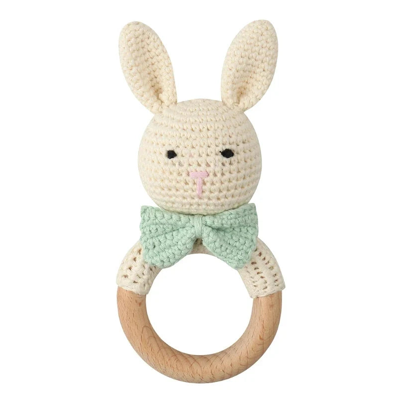 BPA Free Baby Wooden Teether Crochet Rattle Toy for Newborns