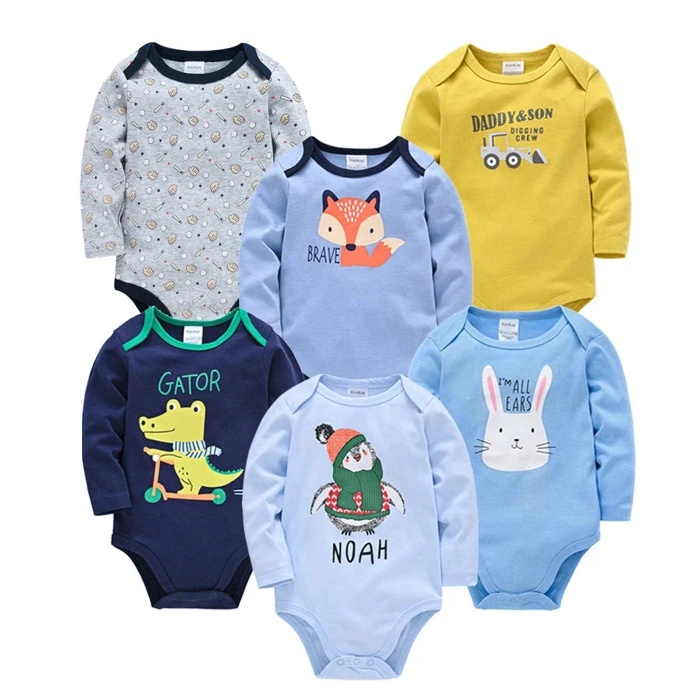 3/6 PCS Kavkas Cotton Baby Bodysuit Long Sleeve Set for Newborn Boys & Girls 0–12 Months
