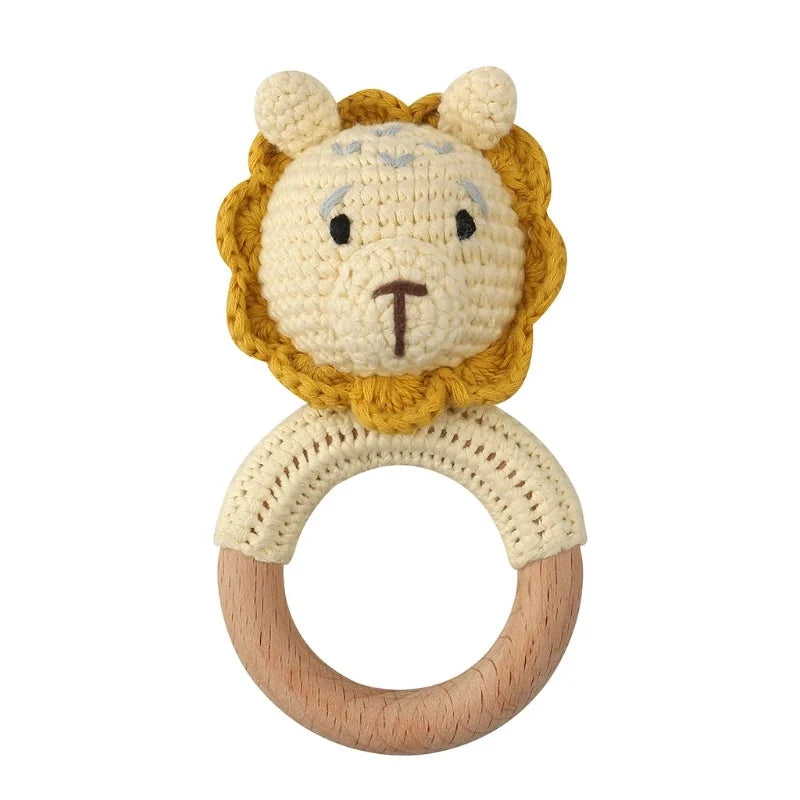 BPA Free Baby Wooden Teether Crochet Rattle Toy for Newborns