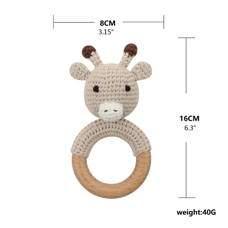 BPA Free Baby Wooden Teether Crochet Rattle Toy for Newborns