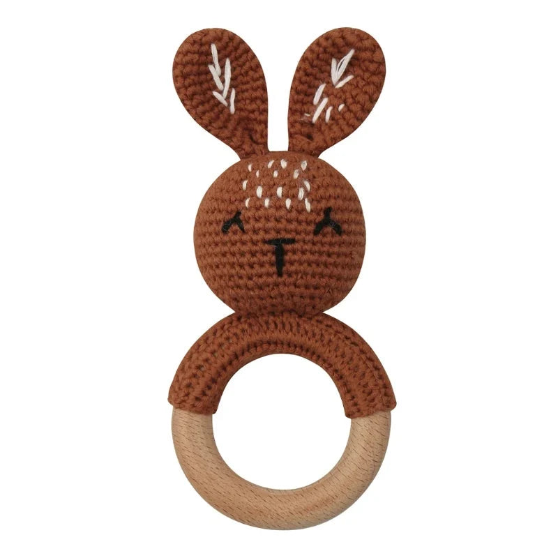 BPA Free Baby Wooden Teether Crochet Rattle Toy for Newborns