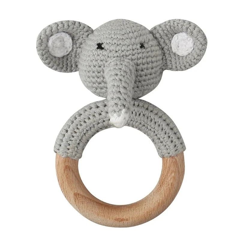 BPA Free Baby Wooden Teether Crochet Rattle Toy for Newborns