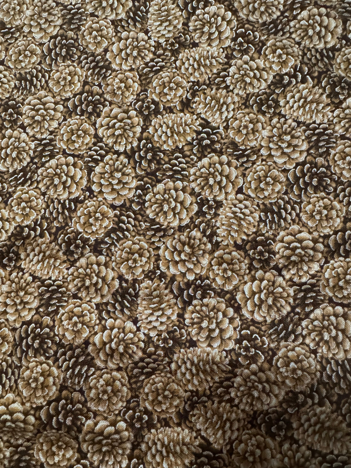 Christmas Packed Pinecones with Metallic Accents 100% Cotton Price per Yard