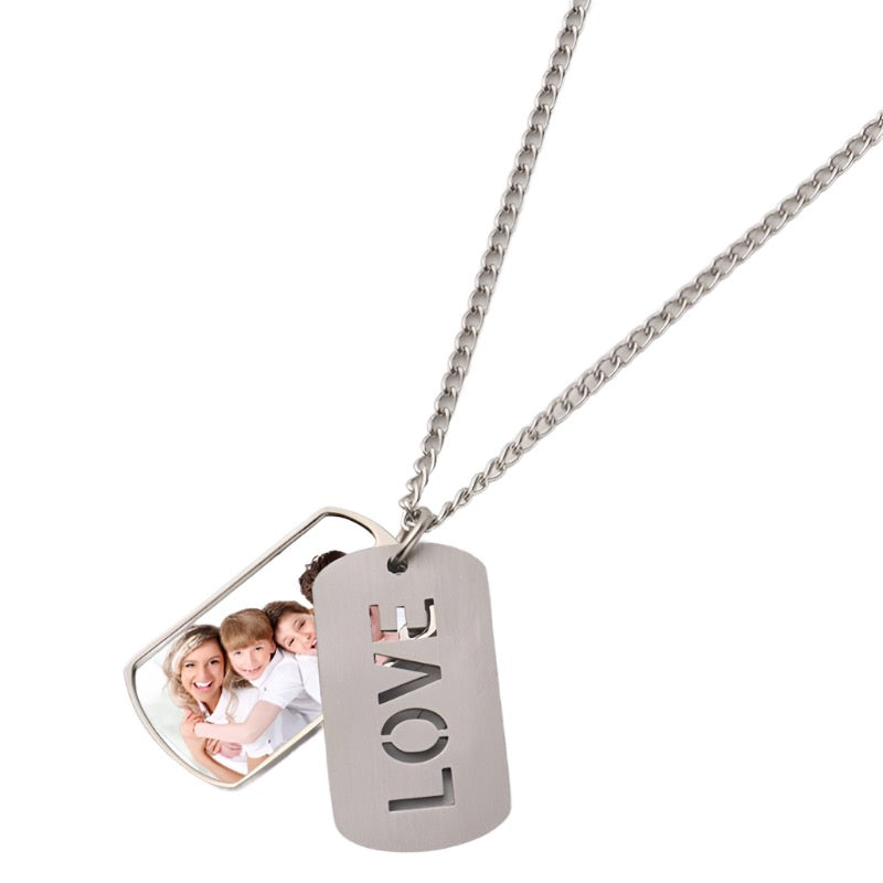 LOVE Silver Stainless Steel Fashion DIY Dog Tag Blank Sublimation Designer Necklace