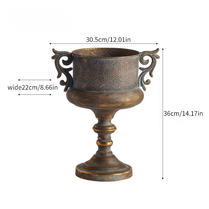 Embossed Gold Urn Planter with Decorative Handles